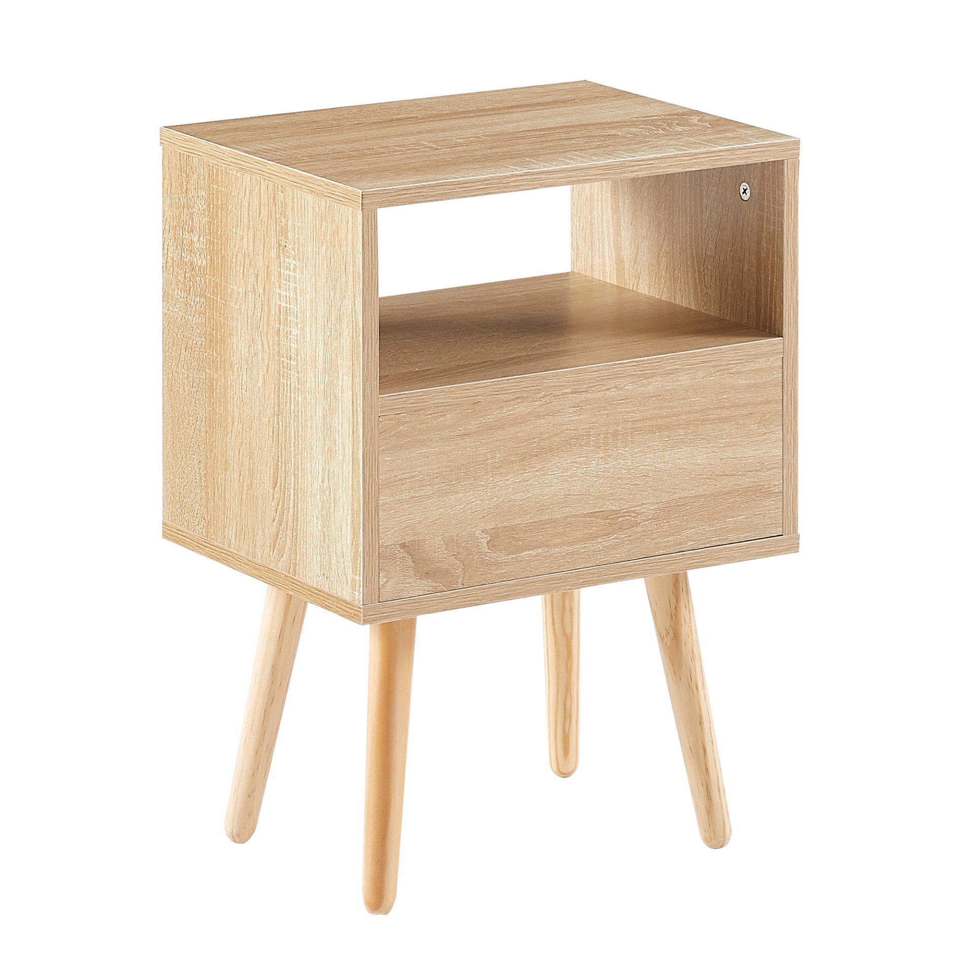15.75" Rattan End Table With Drawer And Solid Wood Legs, Modern Nightstand, Side Table For Living Room, Bedroom - Natural - Image 9