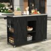Outdoor Kitchen Island Fir Wood Kitchen Island With Stainless Steel Top, Ample Storage Space, Towel And Spice Racks And A Bottle Opener For Outdoor - Black - Image 3