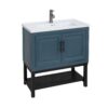 Modern Freestanding Bathroom Vanity With White Ceramic Sink, Hot And Cold Faucet, 2 Door Cabinet & Open Iron Shelf, Magnesium Oxide Frame - Blue - Image 8