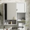 Modern Wall Mounted Bathroom Medicine Cabinet, Bathroom Wall Storage Cabinet With Mirror, Over The Toilet Space Saver Cabinet With Towels Bar - White - Image 20