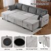Sectional Sofa Pull Out Sofa Bed Versatile Sofa Sleeper With Large Storage Space, Two USB Ports And Two Cup Holders For Living Room - Gray - Image 6