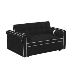 Modern Convertible Sleeper Sofa Couch With Pull Out Bed With Pillows & Side Pockets For Small Space, Living Room - Black