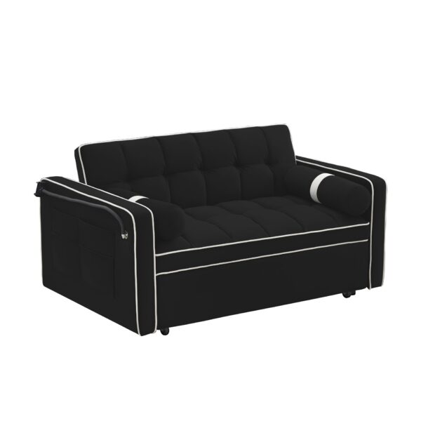 Modern Convertible Sleeper Sofa Couch With Pull Out Bed With Pillows & Side Pockets For Small Space, Living Room - Black
