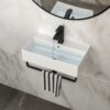 Wall Mounted Rectangular Bathroom Sink With Towel Bar & Overflowfaucet - White / Black - Image 5