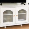 StylishTVcabinet, Entertainment CenterTV Stand, TVconsoletable, Media Console, Solidwood Frame, Changhong Glass Door, Metal Handle - Antique White - Image 8