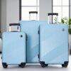 3 Piece Luggage Sets Lightweight Suitcase With Two Hooks, Spinner Wheels, (20/24/28) - Aqua Blue - Image 2