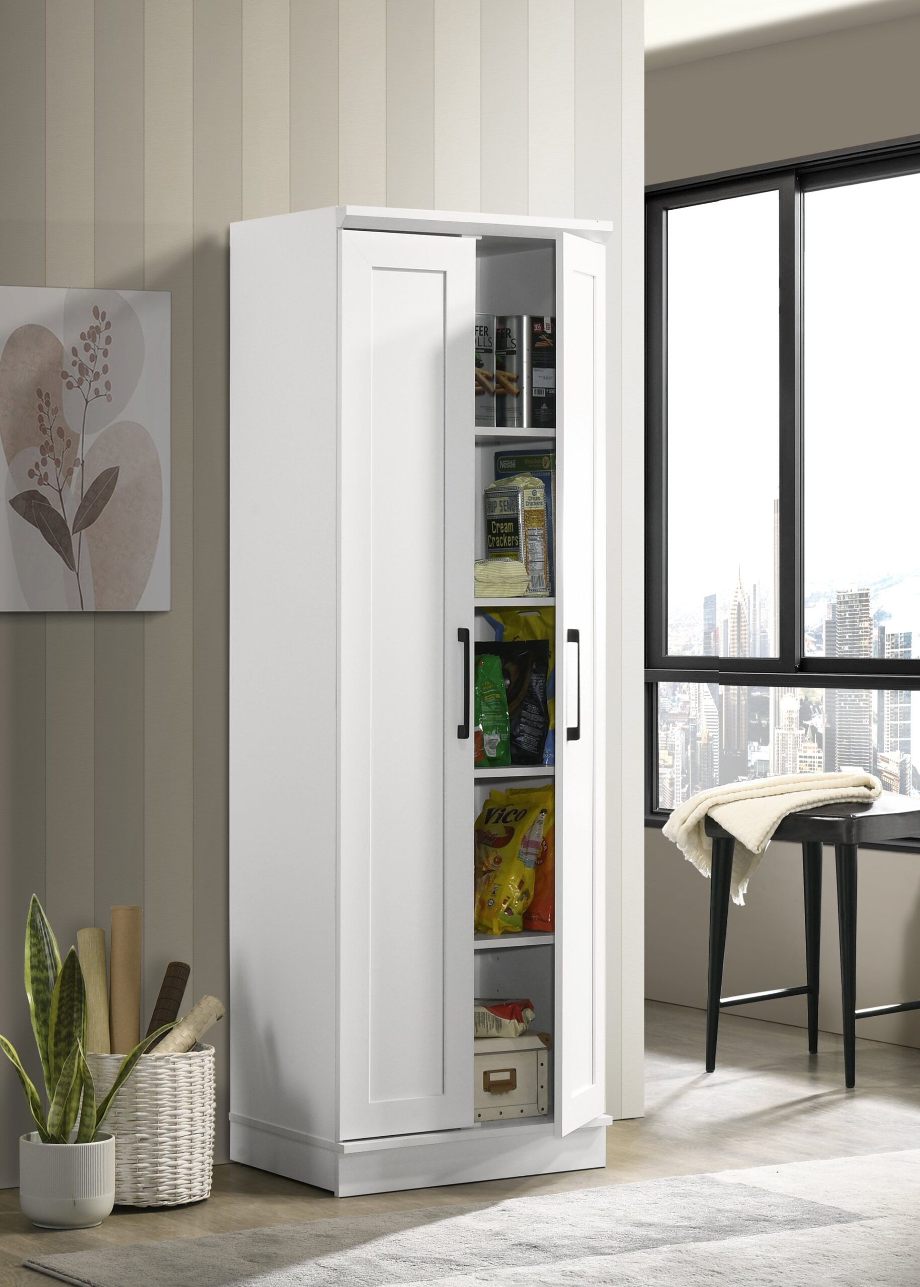 Evelyn - Sleek Storage Cabinet With Framed Panel Design - White - Image 2