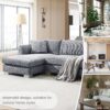 Modern Cloud Sectional Sofa L Shaped Luxury Couch Set With 2 Free Pillows 4 Seat With Oversized Chaise - Gray - Image 18