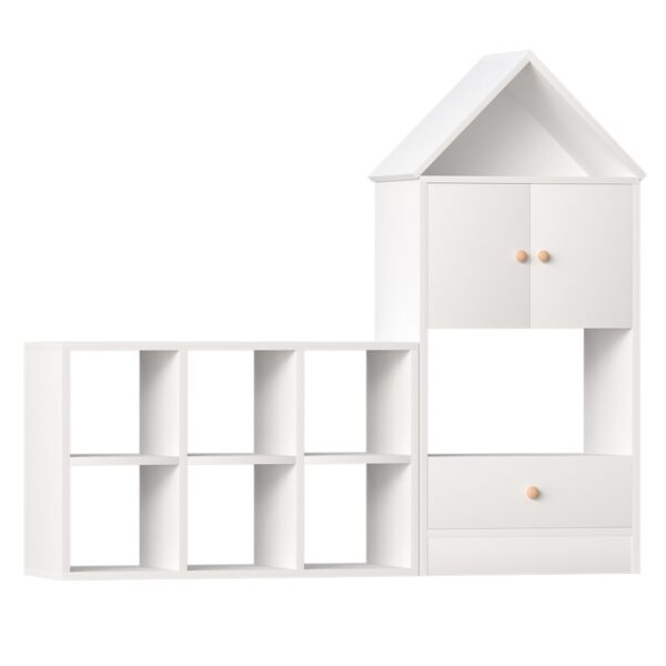 Versatile Kids Bookshelf With House-Shaped Design Multifunctional Storage, Durable - White