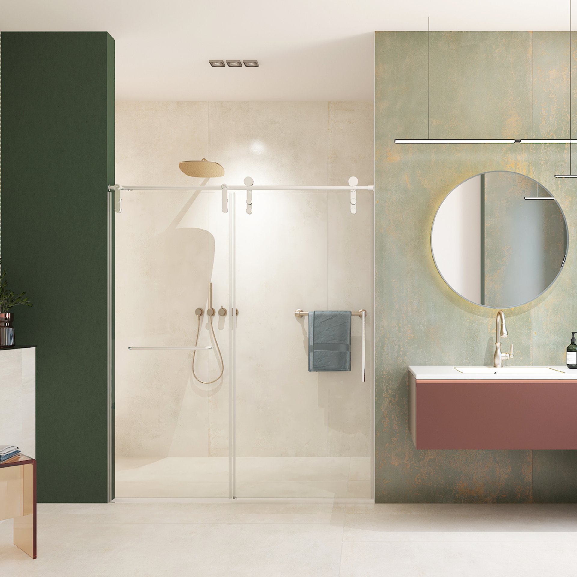 Frameless Shower Door, Sliding Shower Door, Premium 5 / 16" (8Mm) Thick Tempered Glass Shower Enclosure With Towel Bar, Double Side Easy Clean Coat, Finished With Buffer - Brushed Nickel - Image 15