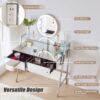 33.9" Mirrored Makeup Vanity Desk With Mirror And Lights, Mirrored Console Vanity Table With 2 Big Drawers & Open Shelf, Dressing Table With Charging Station For Bedroom - Silver - Image 3
