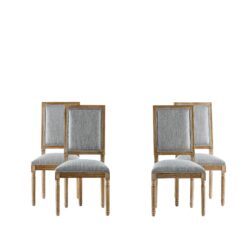 French Country Dining Chairs (Set of 4) Elegant Cane Backrest & Upholstered Seats Rustic Solid Rubberwood Frame - Grayish Green