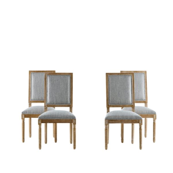 French Country Dining Chairs (Set of 4) Elegant Cane Backrest & Upholstered Seats Rustic Solid Rubberwood Frame - Grayish Green