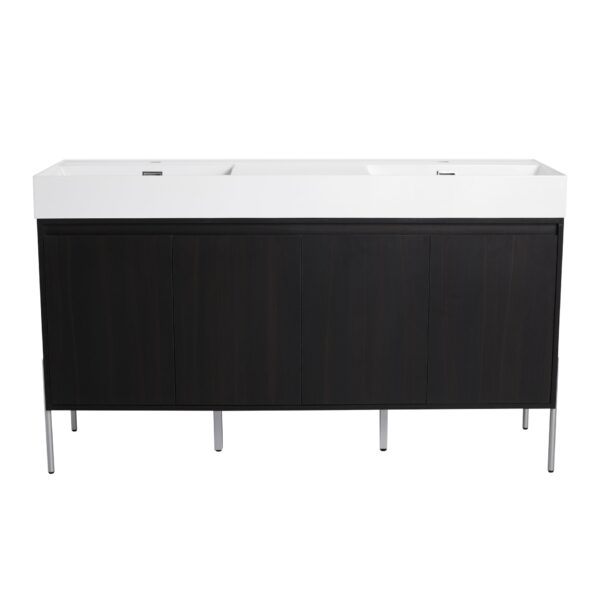 Deluxe 60" Freestanding Bathroom Vanity With Resin Double Sink - Dark Oak
