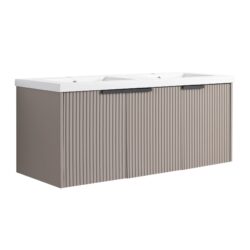 Contemporary 48" Wall Mounted Bathroom Vanity With Resin Double Sink & Soft Close Doors - Khaki