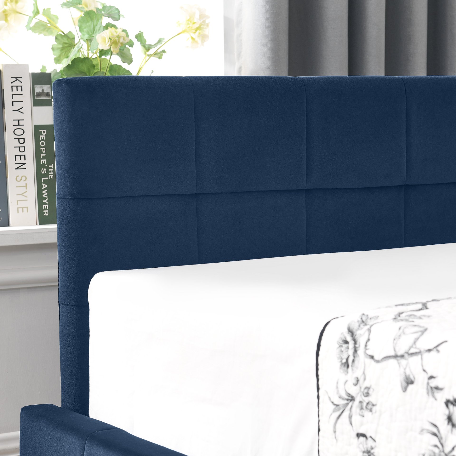 Mid Century Upholstered Tufted Full Size Storage Bed Frame With Velvet - Dark Blue - Image 9