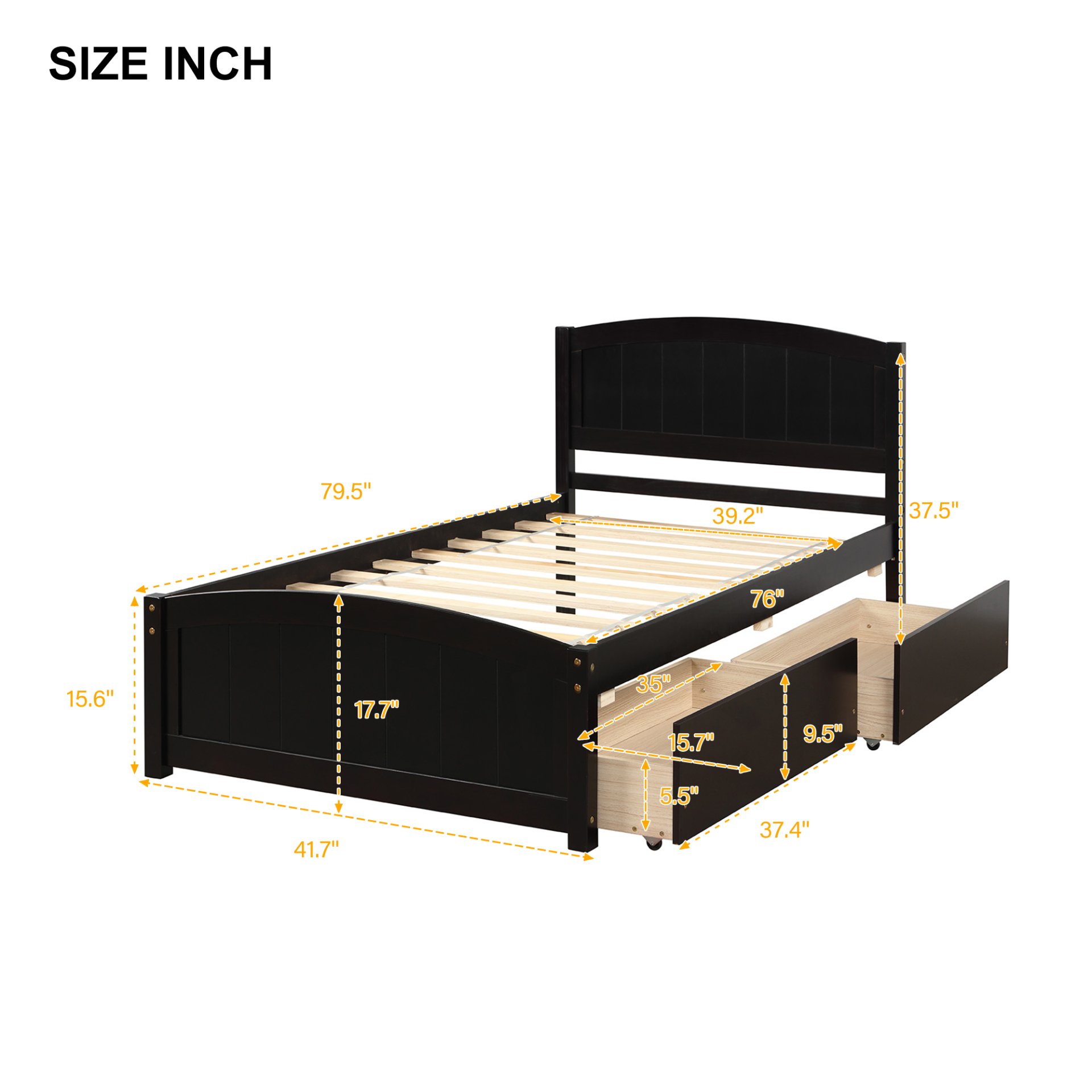 Twin Size Platform Bed With Two Drawers - Espresso - Image 6