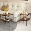 Modern Rectangle End Table (Set of 2) With Tempered Glass Tabletop And Layer - Brown - Image 4