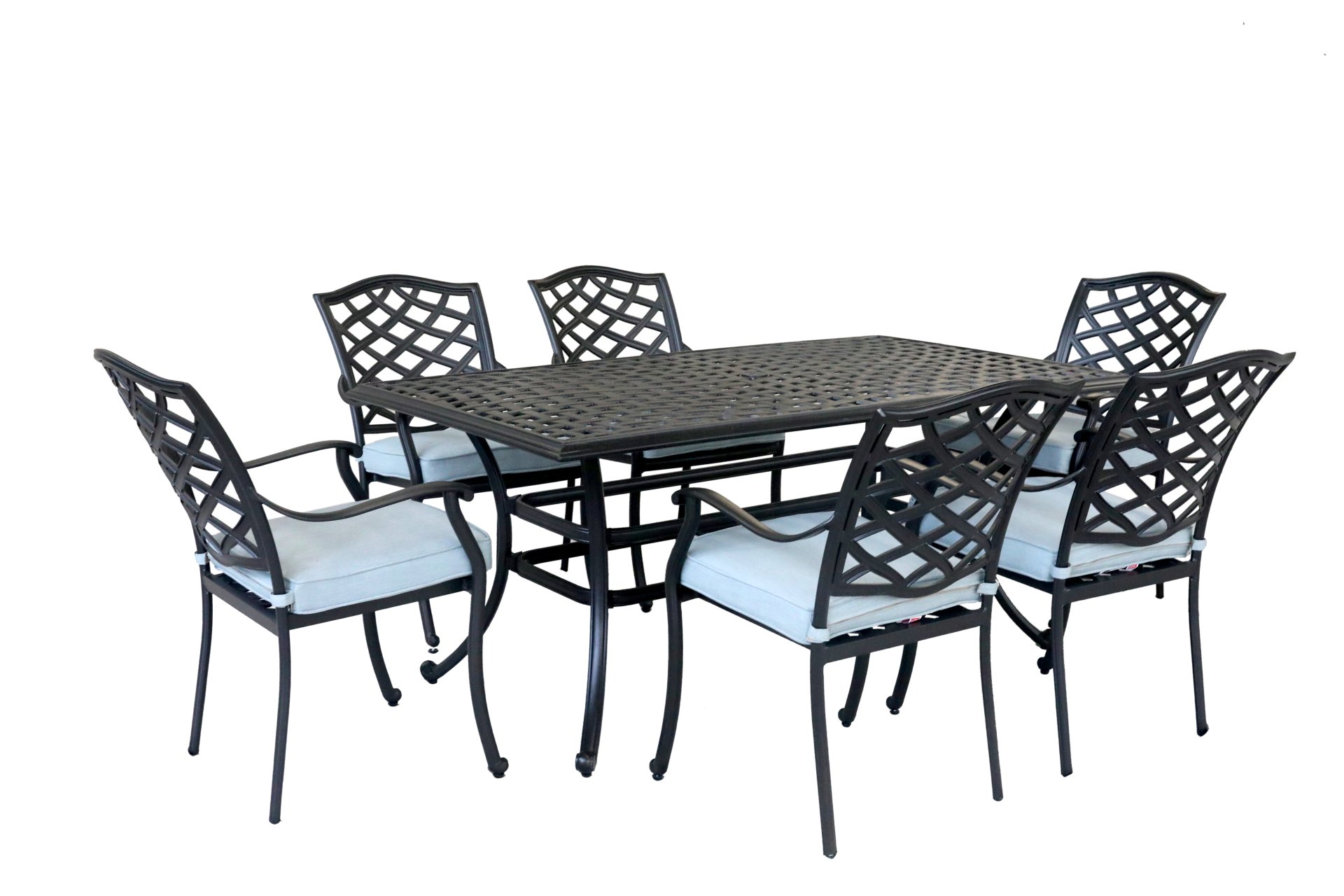 Aluminum 7 Piece Rectangular Dining Set With 6 Arm Chairs - Light Blue - Image 2