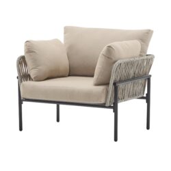 Modern Iron Lounge Chair With Rope Weave And Plush Cushions For Indoor / Outdoor Relaxation - Beige / Gray