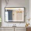 40*30" LED Bathroom Beveled Mirror, 3000 - 6000K Gradient Front And Backlit LED Mirror For Bathroom, 3 Colors Dimmable, Ip54 Enhanced Anti - Fog, Hanging Plates Wall Mount Lighted Mirror - Gray - Image 2