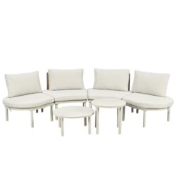 6 Piece Patio Sofa Furniture Set, Half Moon Outdoor Sectional Sofa With 2 High Low Coffee Tables, 4 Pillows & Cushions - Beige