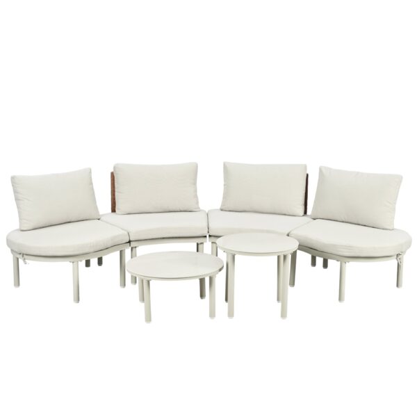 6 Piece Patio Sofa Furniture Set, Half Moon Outdoor Sectional Sofa With 2 High Low Coffee Tables, 4 Pillows & Cushions - Beige