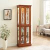 Curio Cabinet Lighted Curio Diapaly Cabinet With Adjustable Shelves And Mirrored Back Panel, Tempered Glass Doors (6 Tier), (E26 Light Bulb Not Included) - Walnut - Image 2