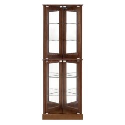 Corner Curio Dispaly Cabinet With Lights, Adjustable Tempered Glass Shelves, Mirrored Back (E26 Light Bulb Not Included) - Walnut