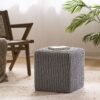 Chabani - Indoor Modern Knitted Fabric Cube Pouf Ottoman - Light Gray - Image 4