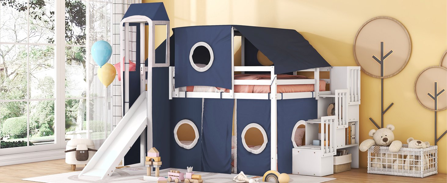 Full Size Loft Bed With Tent And Tower - Blue - Image 21
