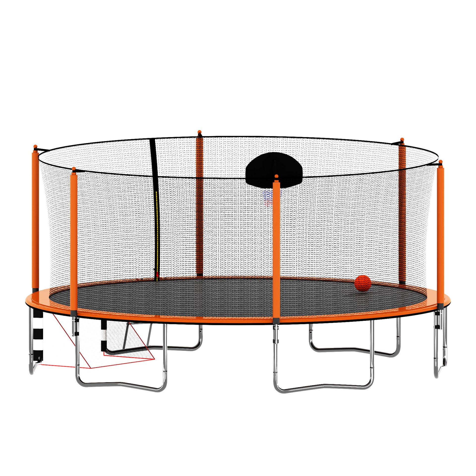 16Ft Trampoline With Basketball Hoop Pump And Ladder (Inner Safety Enclosure) With Soccer Goal - Orange - Image 10