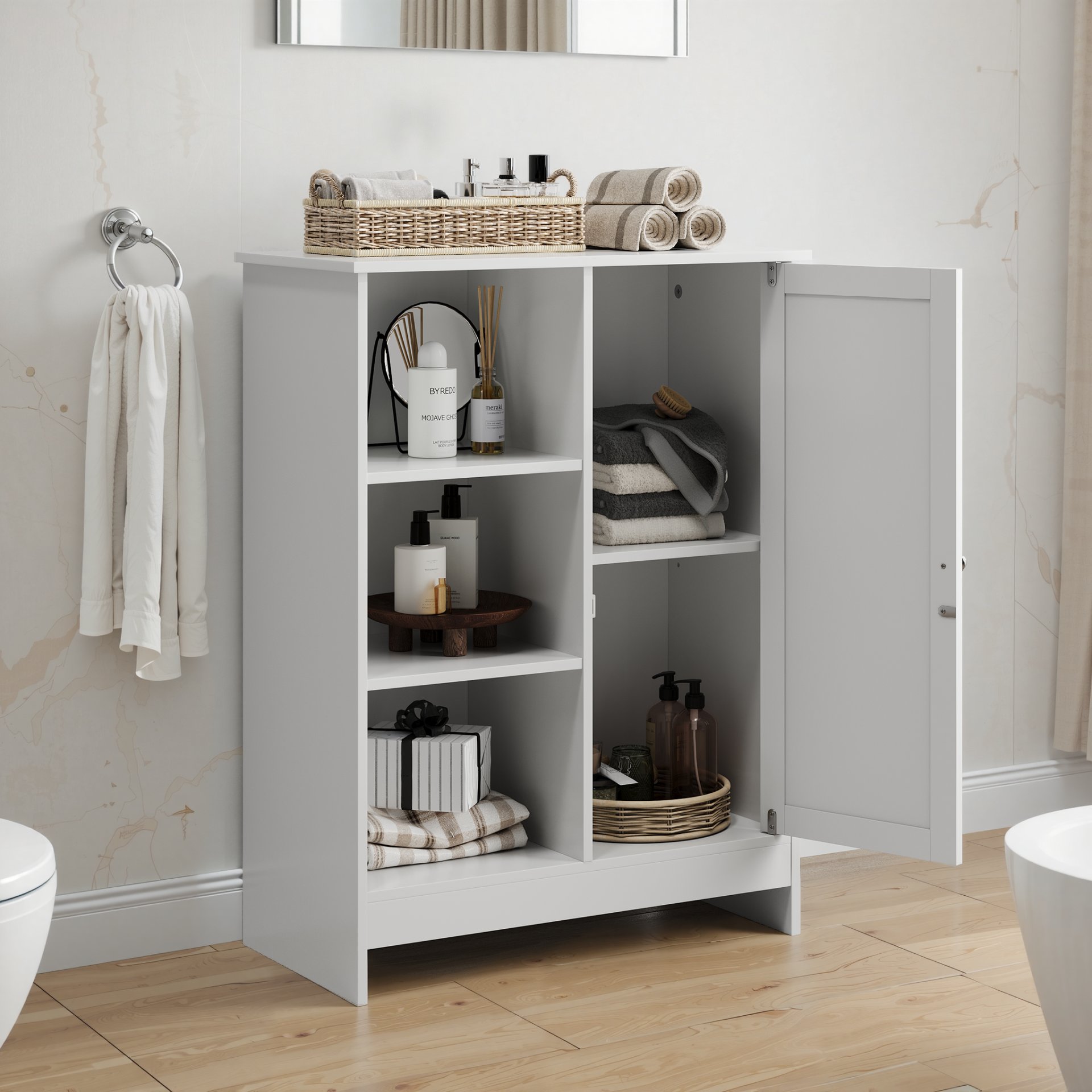Classic Freestanding Bathroom And Kitchen Storage Cabinet With Adjustable Shelves - White - Image 9