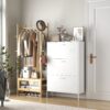 Modern Shoe Storage Cabinet With 3 Flip Drawers And Metal Frame For Entryway - Brushed Nickel - Image 5