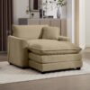 Stylish Corduroy Single Chair Deep Seat Sofa With Footstool And Pillow For Living Room And Bedroom - Tan - Image 2