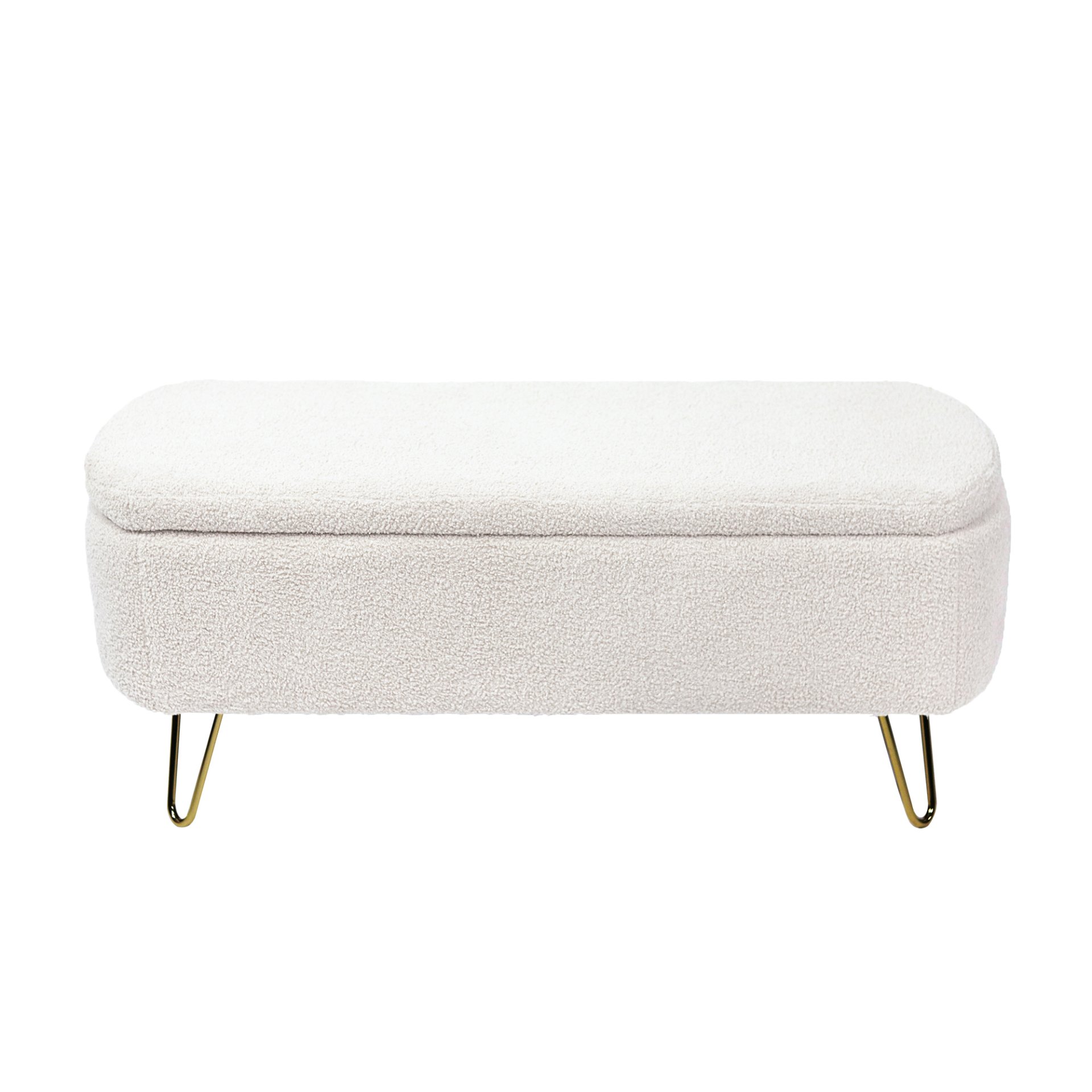 Storage Ottoman Bench For End Of Bed Gold Legs, Modern Ivory White Faux Fur Entryway Bench Upholstered Padded With Storage For Living Room Bedroom - Ivory - Image 13