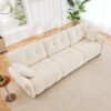 Modern 3 Seater Sofa Set & Pillows Frame, Textured Cover, High Rebound Cushions - White - Image 15