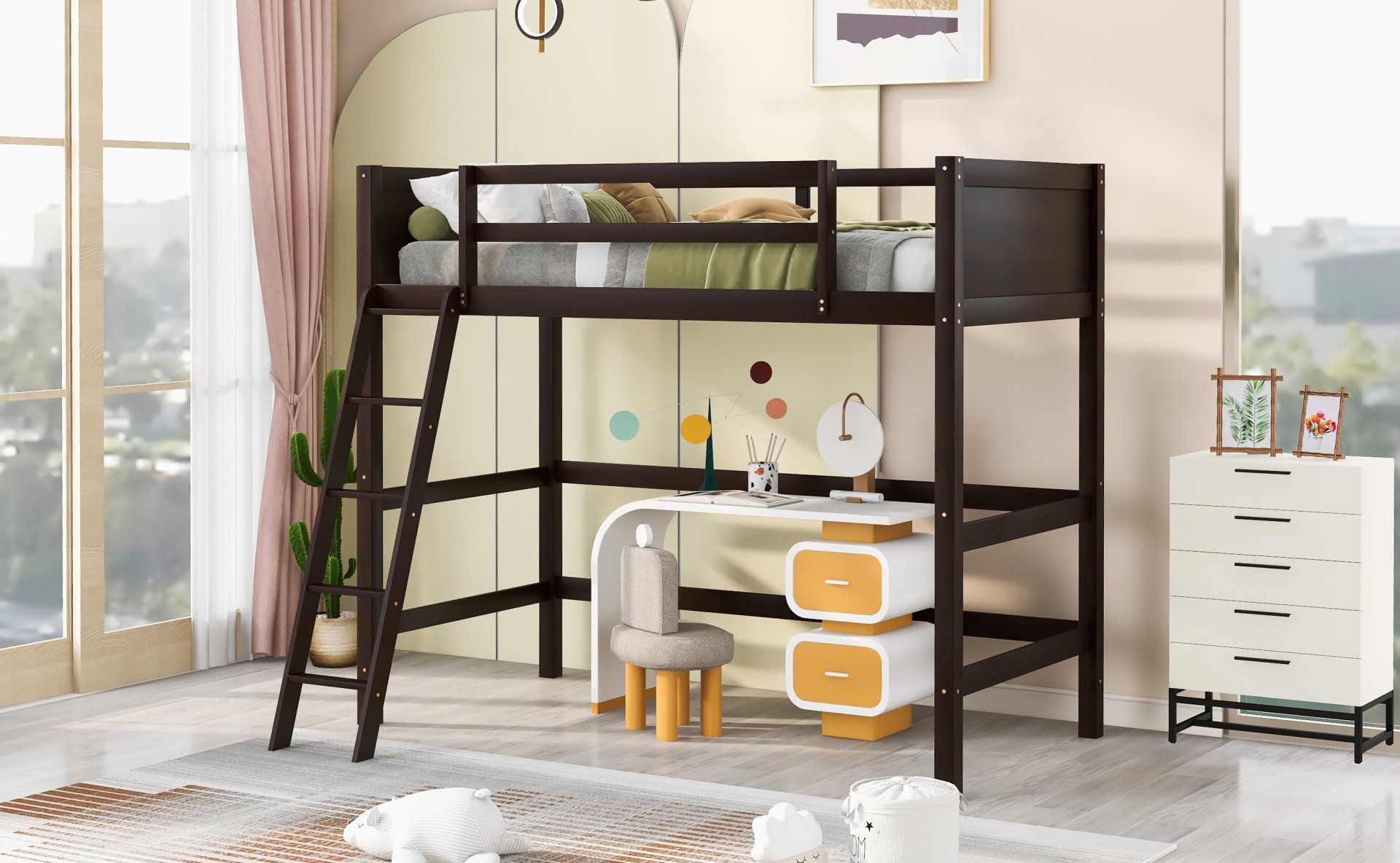 Twin Size Loft Bed With Ladder - Espresso - Image 3