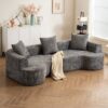 Modern Style Curved Sofa, Soft Cushioned Corduroy Sofa With 3 Pillows, Living Room Super Smooth Curved Fabric Sofa - Gray - Image 5