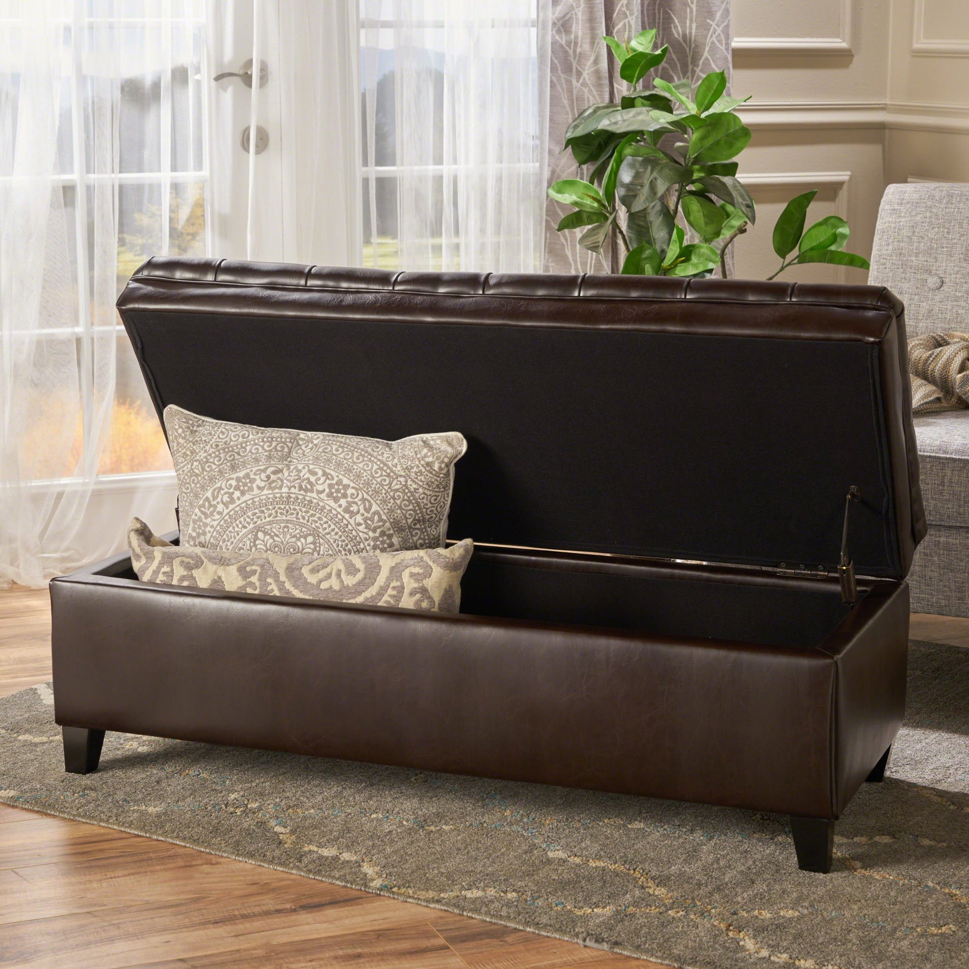 Cancia - Wide Tufted Rectangle Storage Ottoman - Brown - Image 2