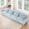 Four Seater Chenille Sofa With Lumbar Pillow Ergonomic Design Frame - Sky Blue - Image 17