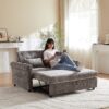 3 In 1 Loveseat Sofa Bed Chenille Fabric Pull Out Couch Sleeper Full Back Frame, Seat Frame, Armrests & 2 Pillows - Light Gray - Image 13