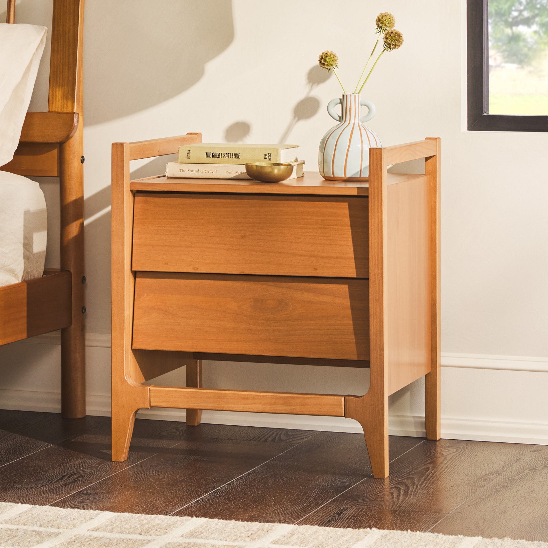 Scandi - Angle Face Solid Wood Nightstand - Caramel - Image 2