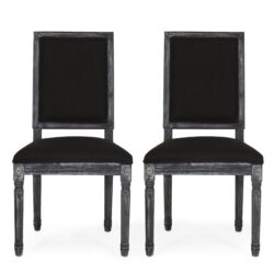French Country Style Dining Chair Set With Upholstered Seating And Fluted Legs - Black