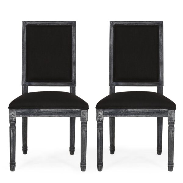 French Country Style Dining Chair Set With Upholstered Seating And Fluted Legs - Black