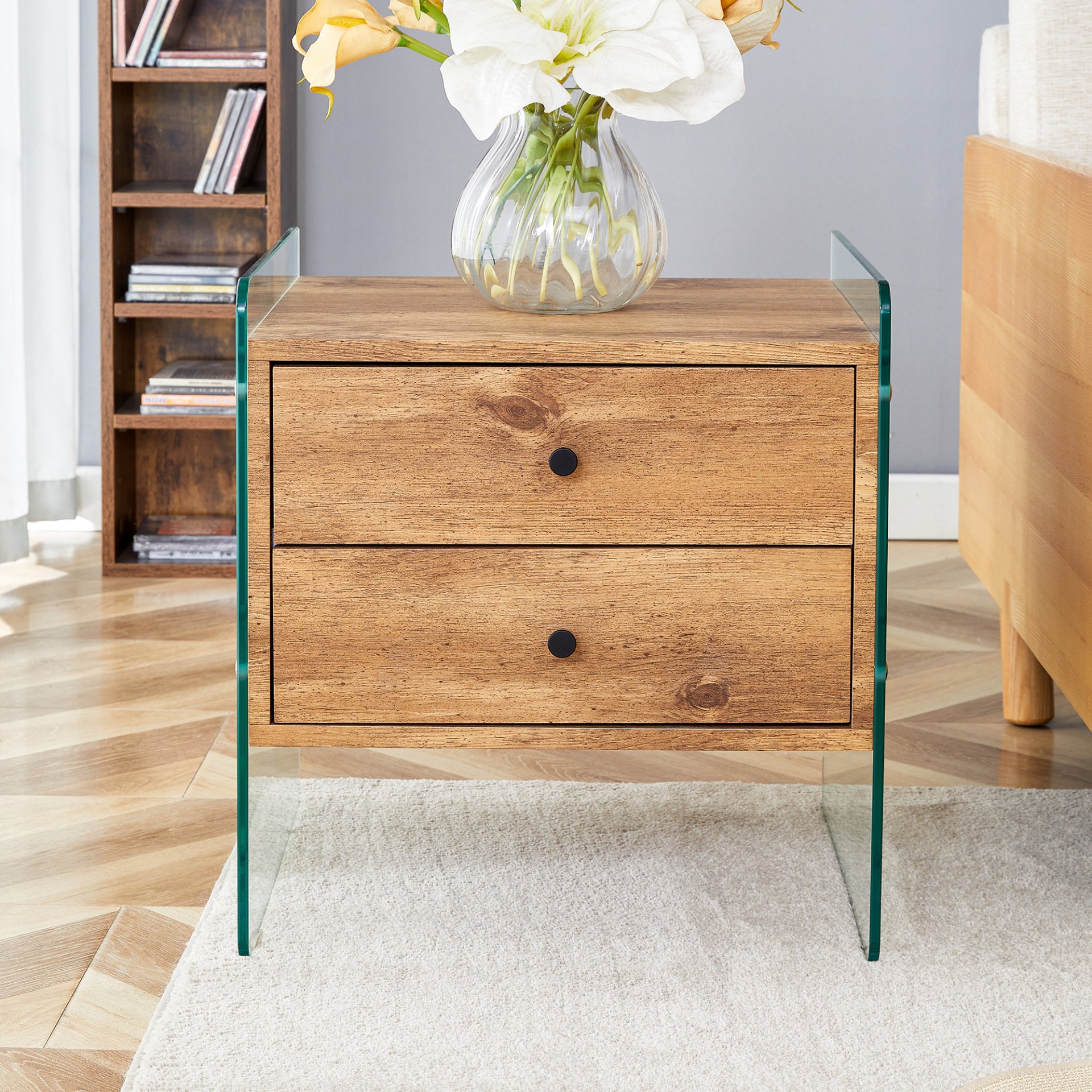 Double Drawer Bedside Table - Wood - Image 12