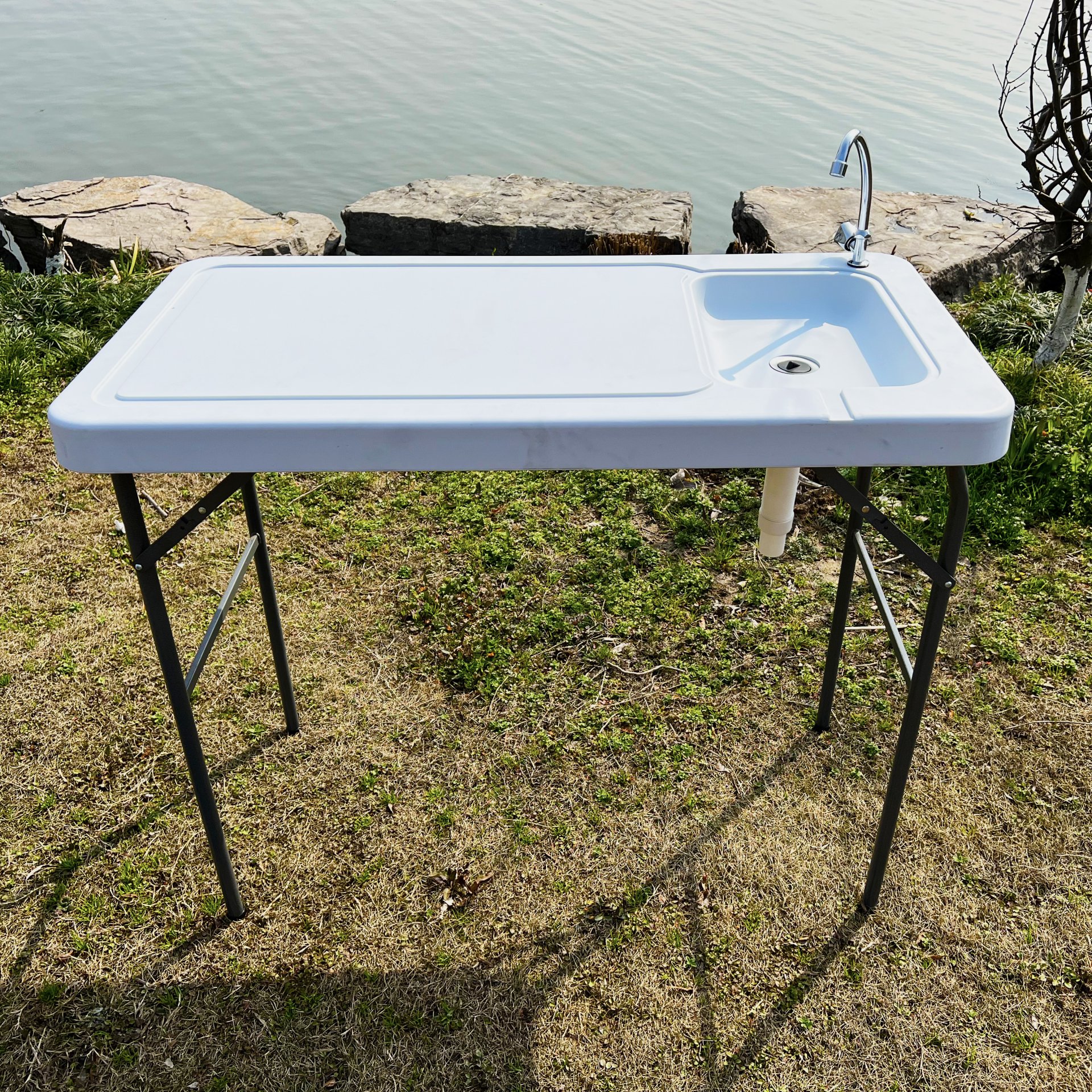 Outdoor Fish And Game Cutting Cleaning Table With Sink And Faucet - Off White - Image 7