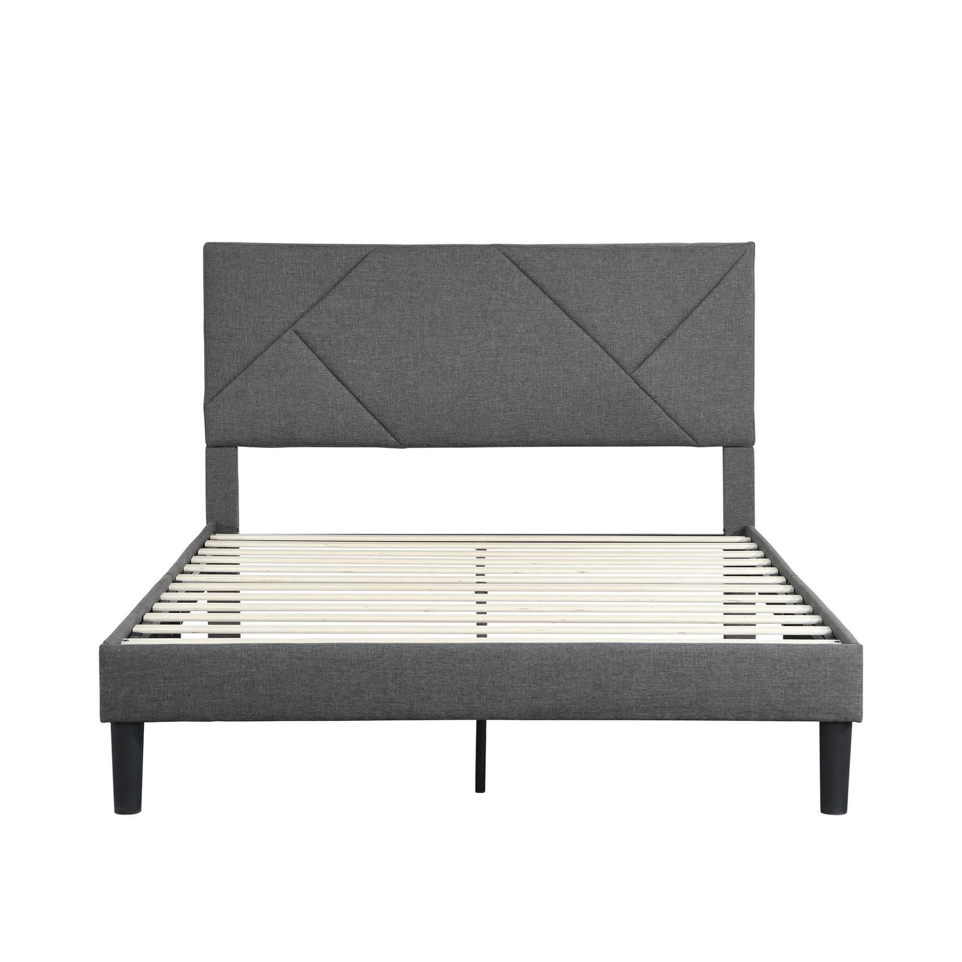 Full Size Upholstered Platform Bed Frame With Headboard, Strong Wood Slat Support, Mattress Foundation, No Box Spring Needed - Gray - Image 4