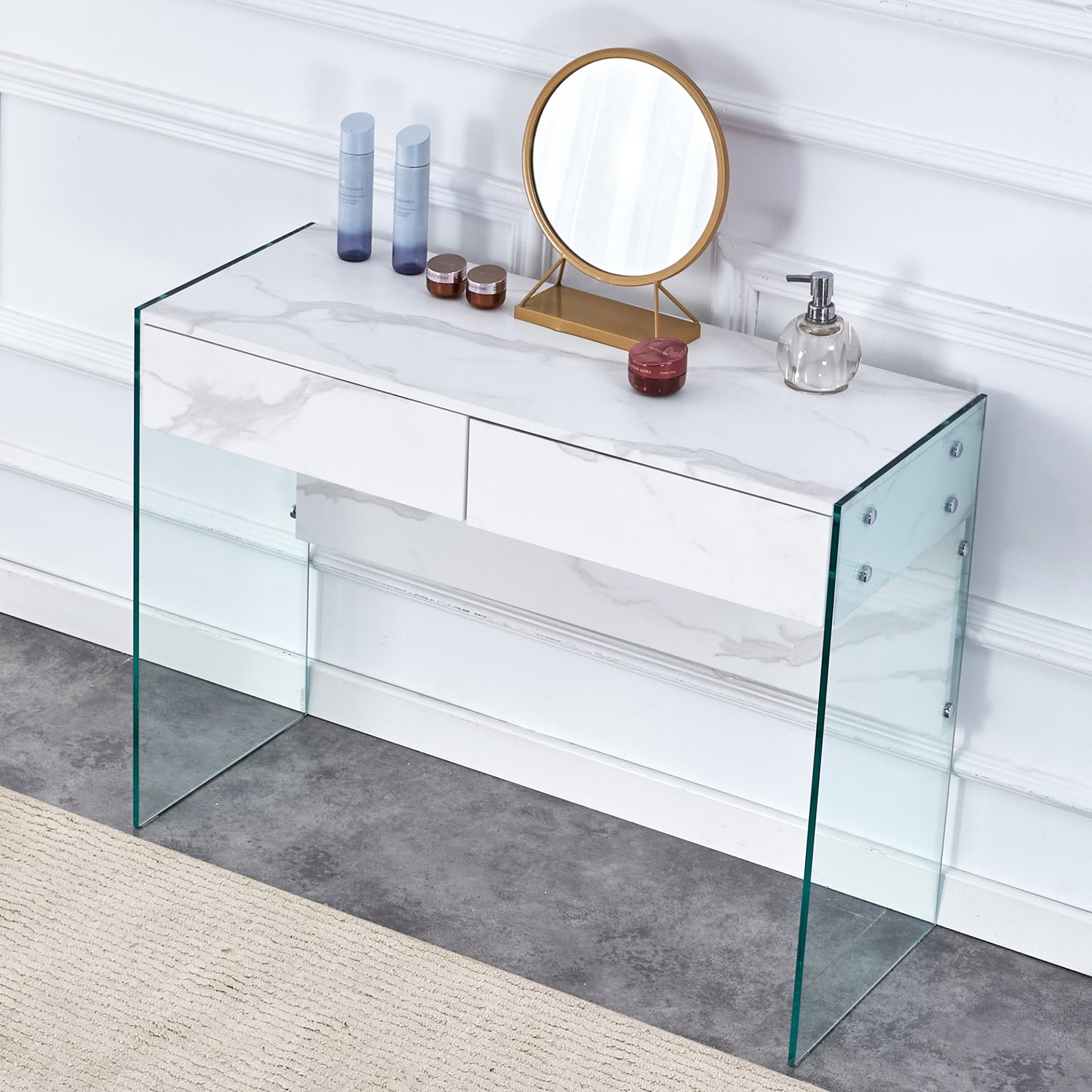 Environmental Protection Minimalist Dresser, Desk, Desktop Computer Desk, With Double Drawer Storage Space, Simple Home, Perfect For Various Styles - White - Image 4