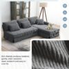 Modern L-Shaped Corduroy Sofa With Reversible Chaise, 4 Seat Upholstered Sectional Indoor Furniture, Convertible Sleeper Couch With Pillows - Gray - Image 17